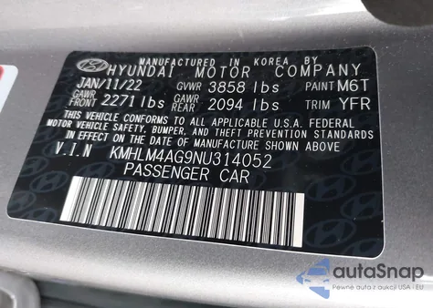 2022 Hyundai Elantra Sel из США, поврежденный, VIN KMHLM4AG9NU314052